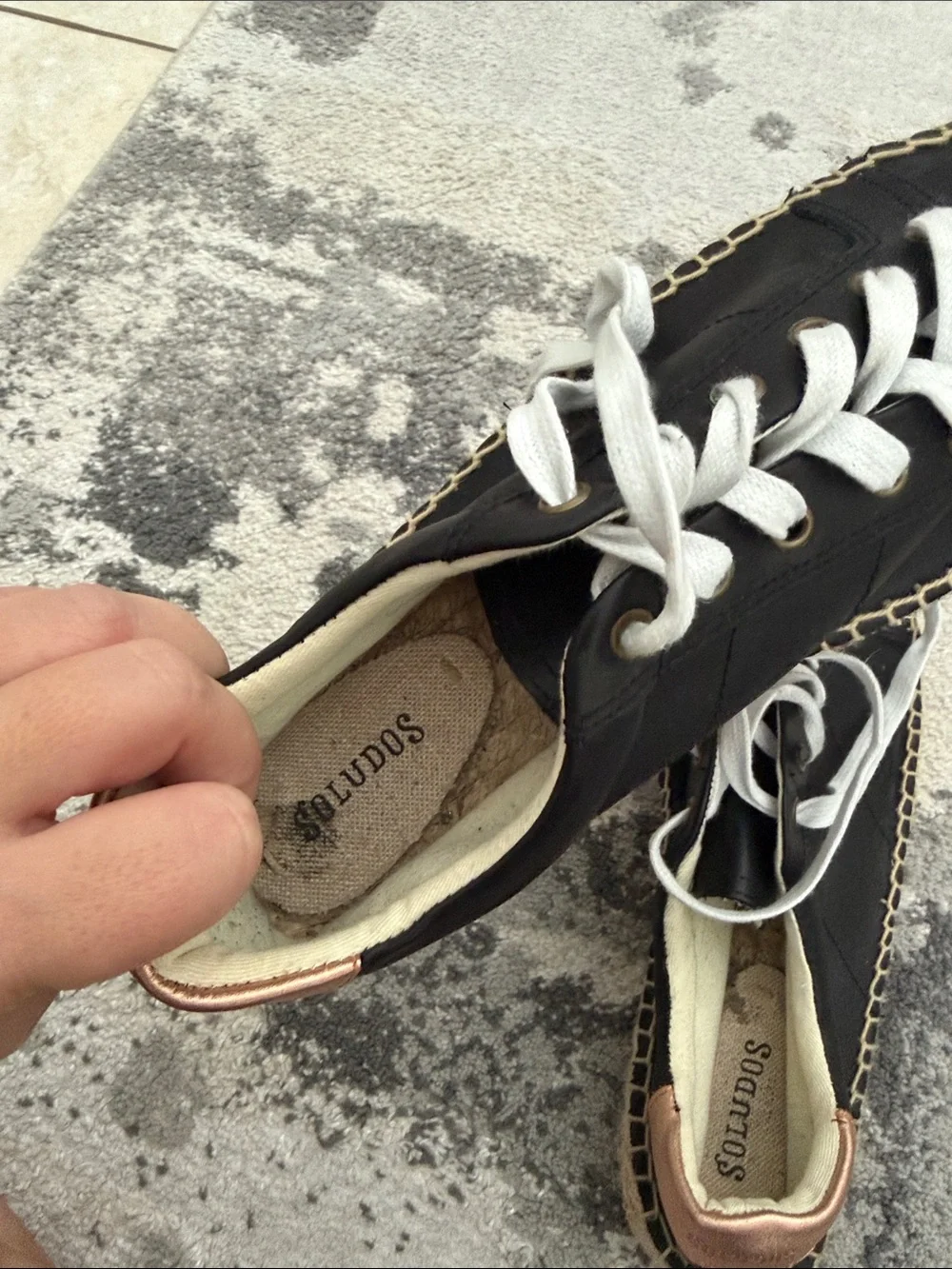 Soludos Black leather Espadrille-Style Lace-Up Sneakers